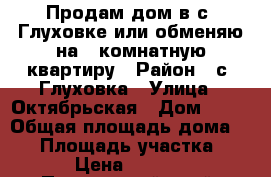 Продам дом в с. Глуховке или обменяю на 1-комнатную квартиру › Район ­ с. Глуховка › Улица ­ Октябрьская › Дом ­ 43 › Общая площадь дома ­ 80 › Площадь участка ­ 5 000 › Цена ­ 2 500 000 - Приморский край, Уссурийск г. Недвижимость » Дома, коттеджи, дачи продажа   . Приморский край,Уссурийск г.